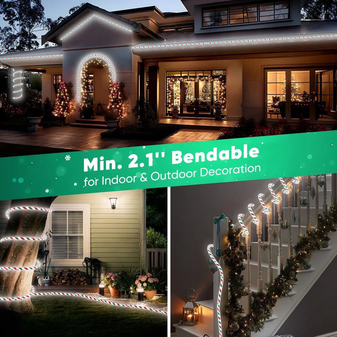 110V Candy Cane Christmas Rope Light White Red Green 11000K - Hyperdealss