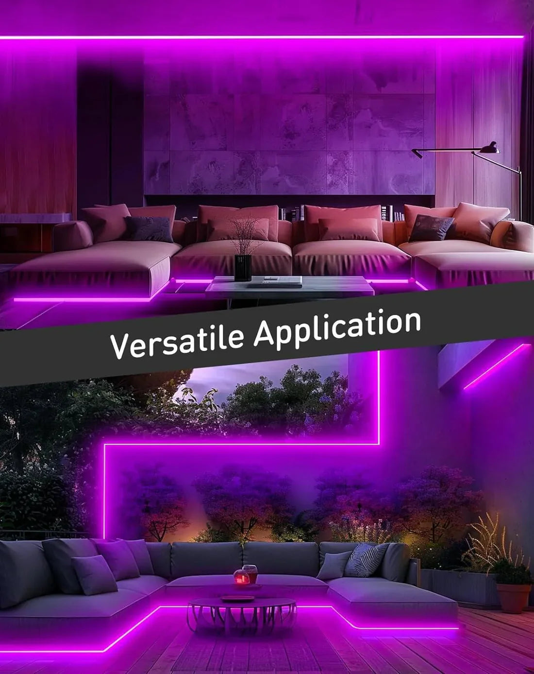 110V-120V Purple Neon LED Rope Light - 8mmX16mm,Commercial Grade, IP65, 6 Watts/M -Cuttable, dimmable, could be hardwired ETL Listed- Plug and Play - Hyperdealss