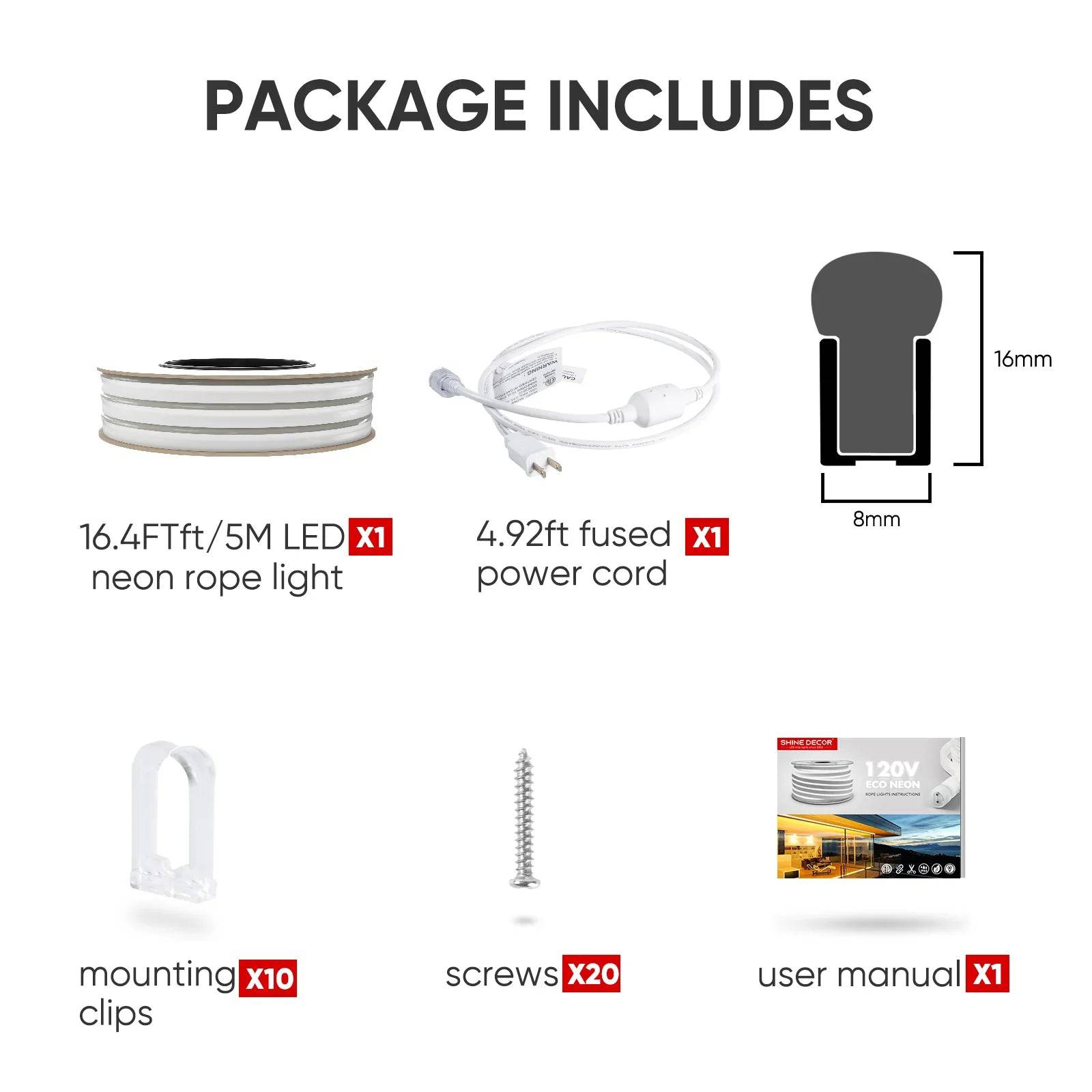 110V-120V Neutral White (4500K) Neon LED Rope Light - 8mmX16mm,Commercial Grade, IP65, 189Lm/meter -Cuttable, Dimmable- Plug and Play and Hardwire - Hyperdealss