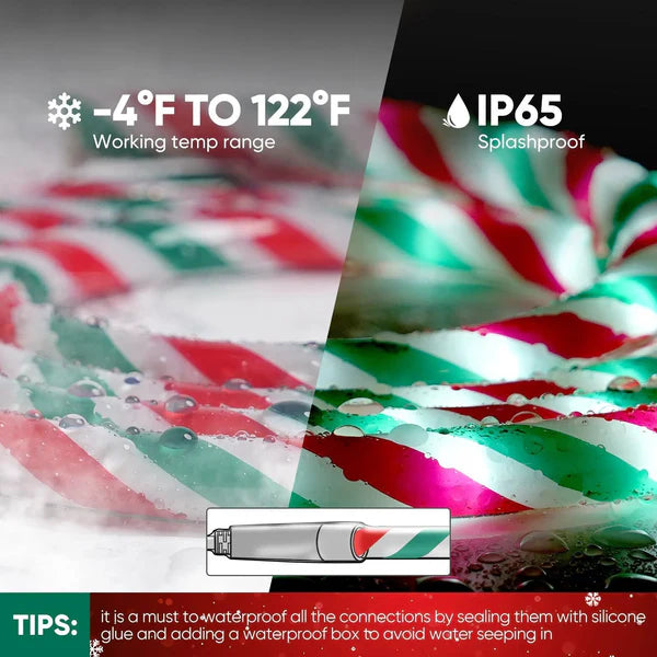 110V Candy Cane Christmas Rope Light White Red Green 11000K - Hyperdealss