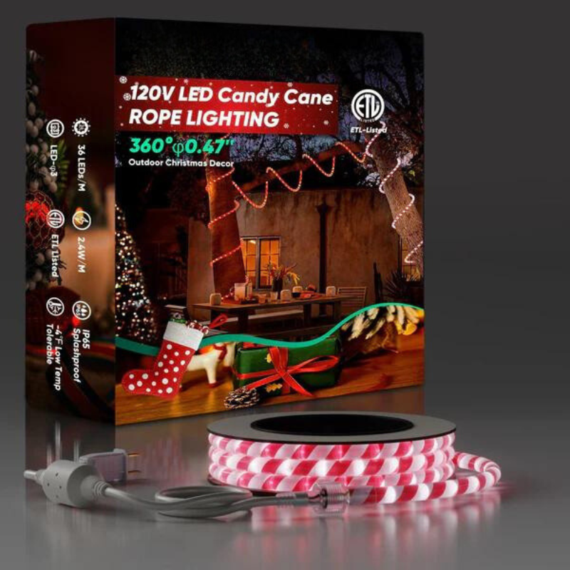 110V Candy Cane Christmas Rope Light - 11000K Cool White - Hyperdealss