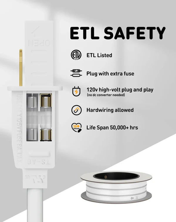 110V-120V Cool White (6000K) Neon LED Rope Light - 8mmX16mm,Commercial Grade, IP65, 189 LM/M -Cuttable, dimmable - Plug and Play and Hardwired - Hyperdealss