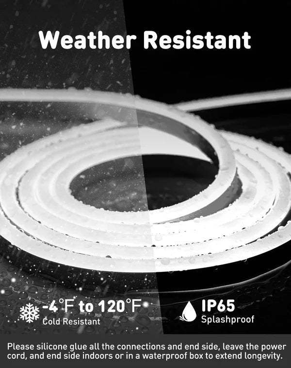 110V-120V Cool White (6000K) Neon LED Rope Light - 8mmX16mm,Commercial Grade, IP65, 189 LM/M -Cuttable, dimmable - Plug and Play and Hardwired - Hyperdealss