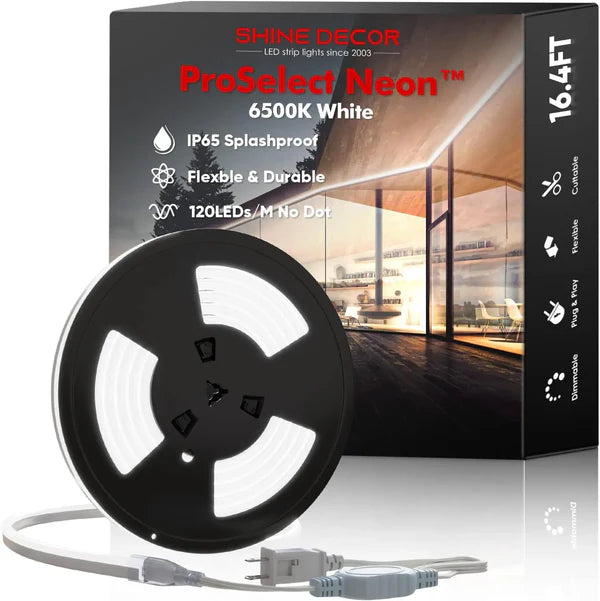 110-130V Cool White LED Neon Rope Light -6500K- 7mm x 14.5mm-7W/Meter and 220LM/W -Dimmable, Flexible, IP65 Waterproof, Cuttable for Home & Commercial Use - Hyperdealss