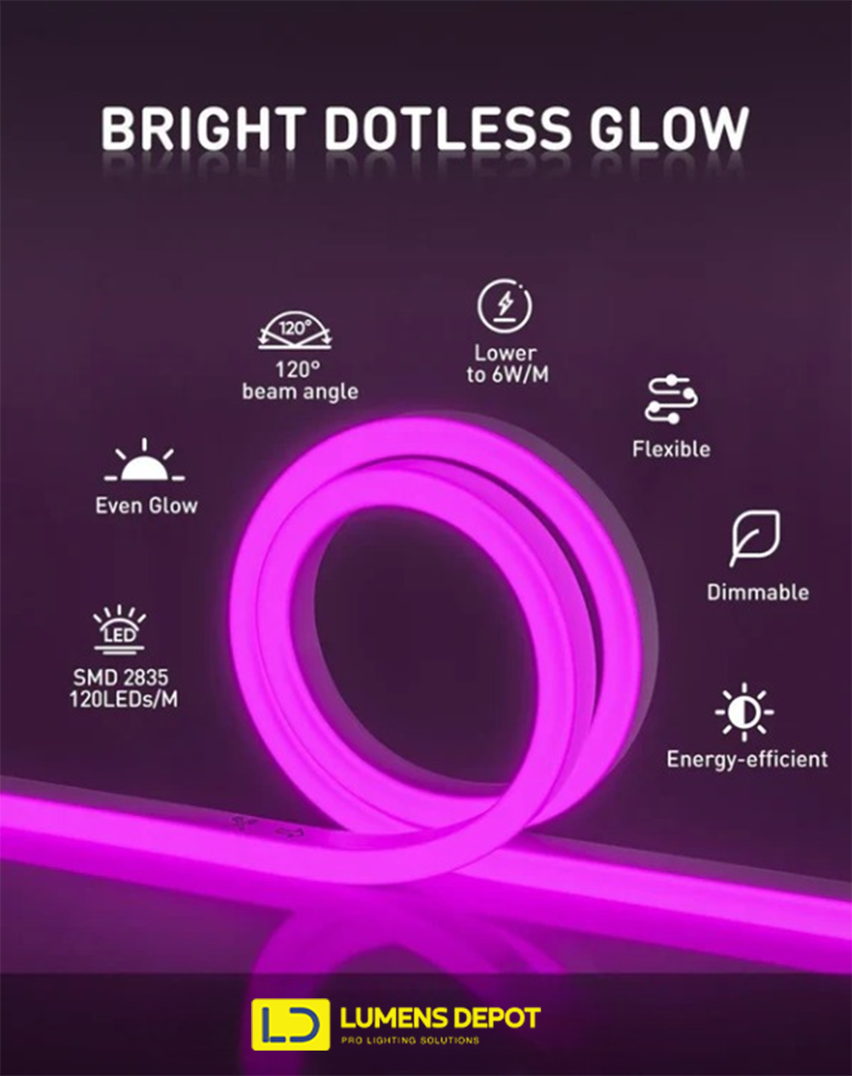 110V-120V Purple Neon LED Rope Light - 8mmX16mm,Commercial Grade, IP65, 6 Watts/M -Cuttable, dimmable, could be hardwired ETL Listed- Plug and Play - Hyperdealss