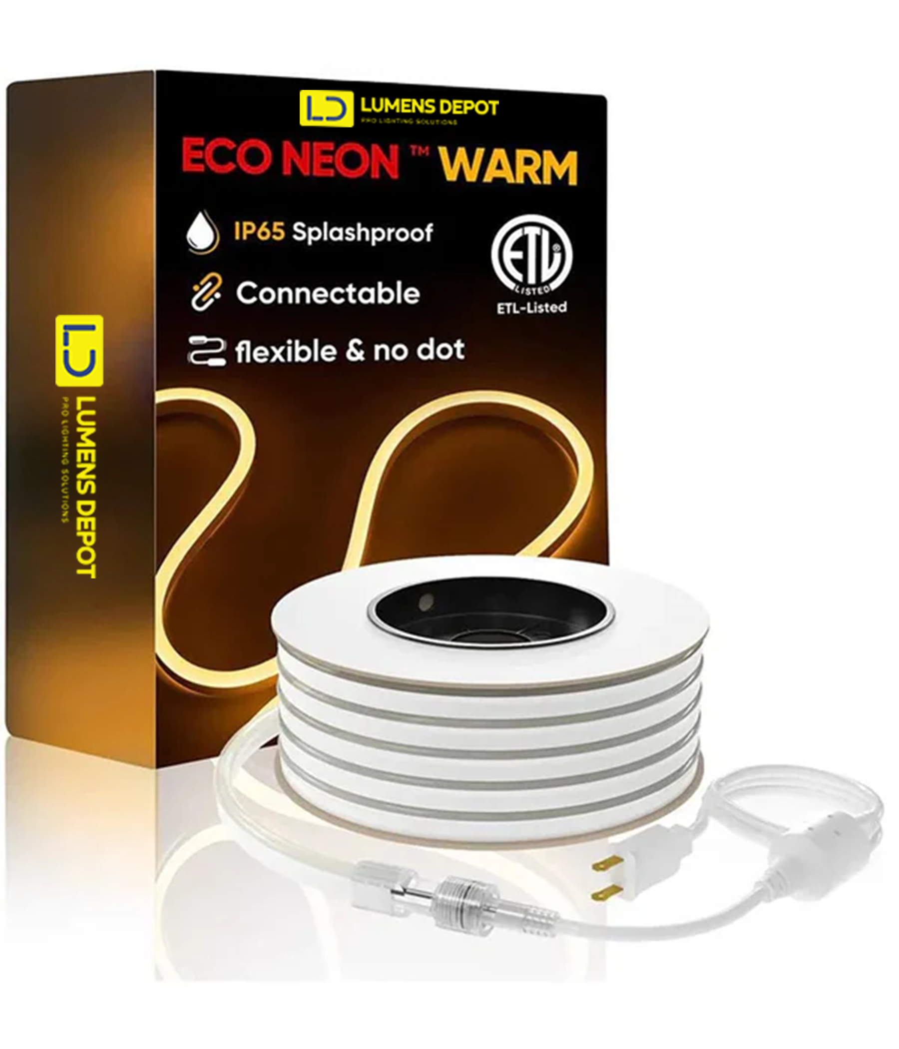 110V-120V Warm White (2600K)Neon LED Rope Light - 8mmX16mm,Commercial Grade, IP65, 189 LM/M -Cuttable, dimmable - Plug and Play And Hardwired - Hyperdealss