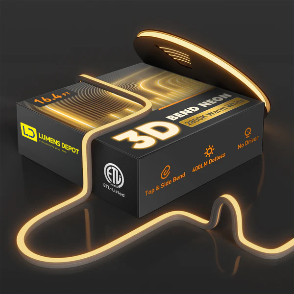 120V 3D Bend Neon Flex LED Strip Light – Flexible Top & Side Bend, 2800K Warm White, High-Voltage Decorative Lighting - Hyperdealss