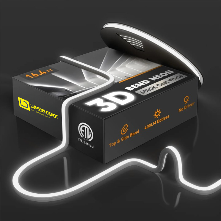 120V 3D Bend Flexible Neon Flex LED Strip, Top & Side Bend, 6000K Cool White - Hyperdealss