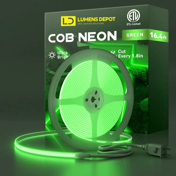 120V Ultra Bright Green COB LED Neon Rope Light, 800 Lumens/M - Hyperdealss