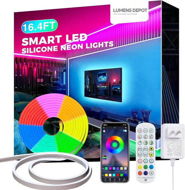 12V RGB Smart Neon Rope Light, 16.4FT, Consistent Brightness - Hyperdealss