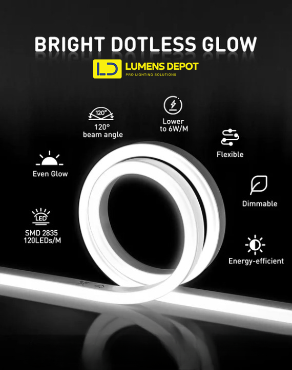 110V-120V Cool White (6000K) Neon LED Rope Light - 8mmX16mm,Commercial Grade, IP65, 189 LM/M -Cuttable, dimmable - Plug and Play and Hardwired - Hyperdealss