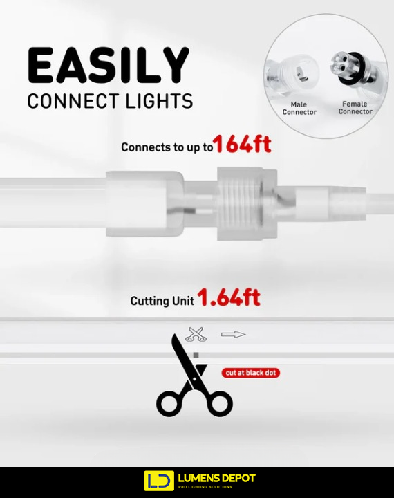 110V-120V Cool White (6000K) Neon LED Rope Light - 8mmX16mm,Commercial Grade, IP65, 189 LM/M -Cuttable, dimmable - Plug and Play and Hardwired - Hyperdealss