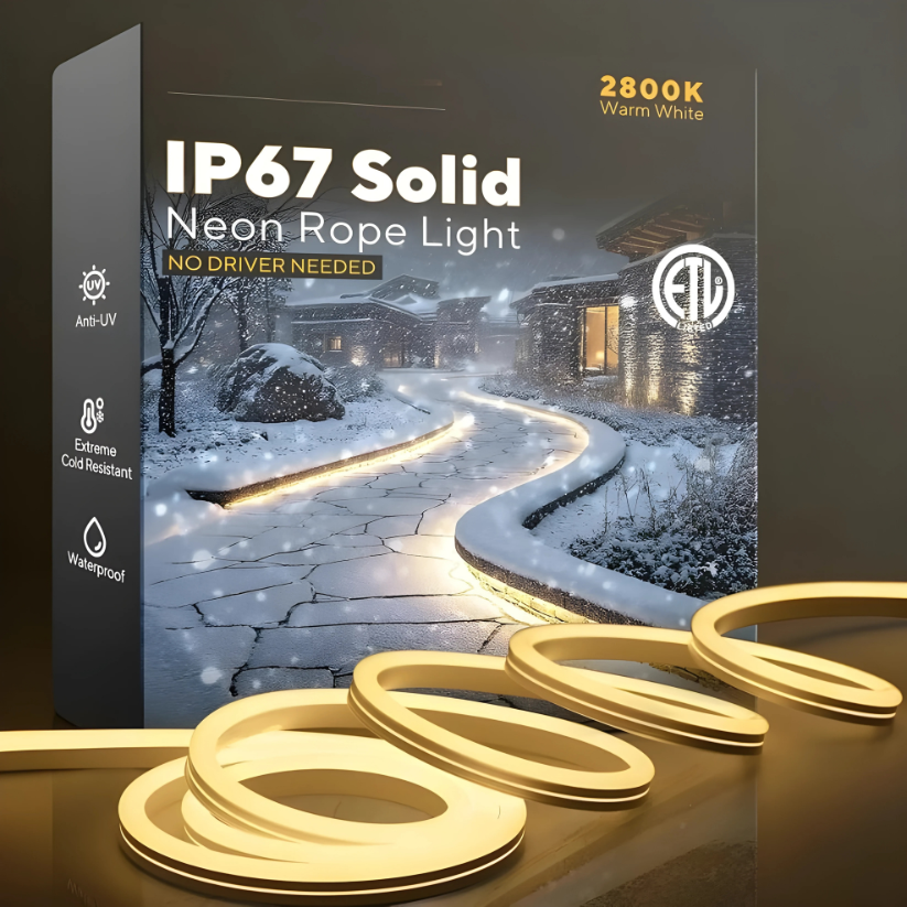 120V, 2800K, IP67 Waterproof Flexible Warm Outdoor Neon Rope Light Cold Resistant (-40℉) - Hyperdealss