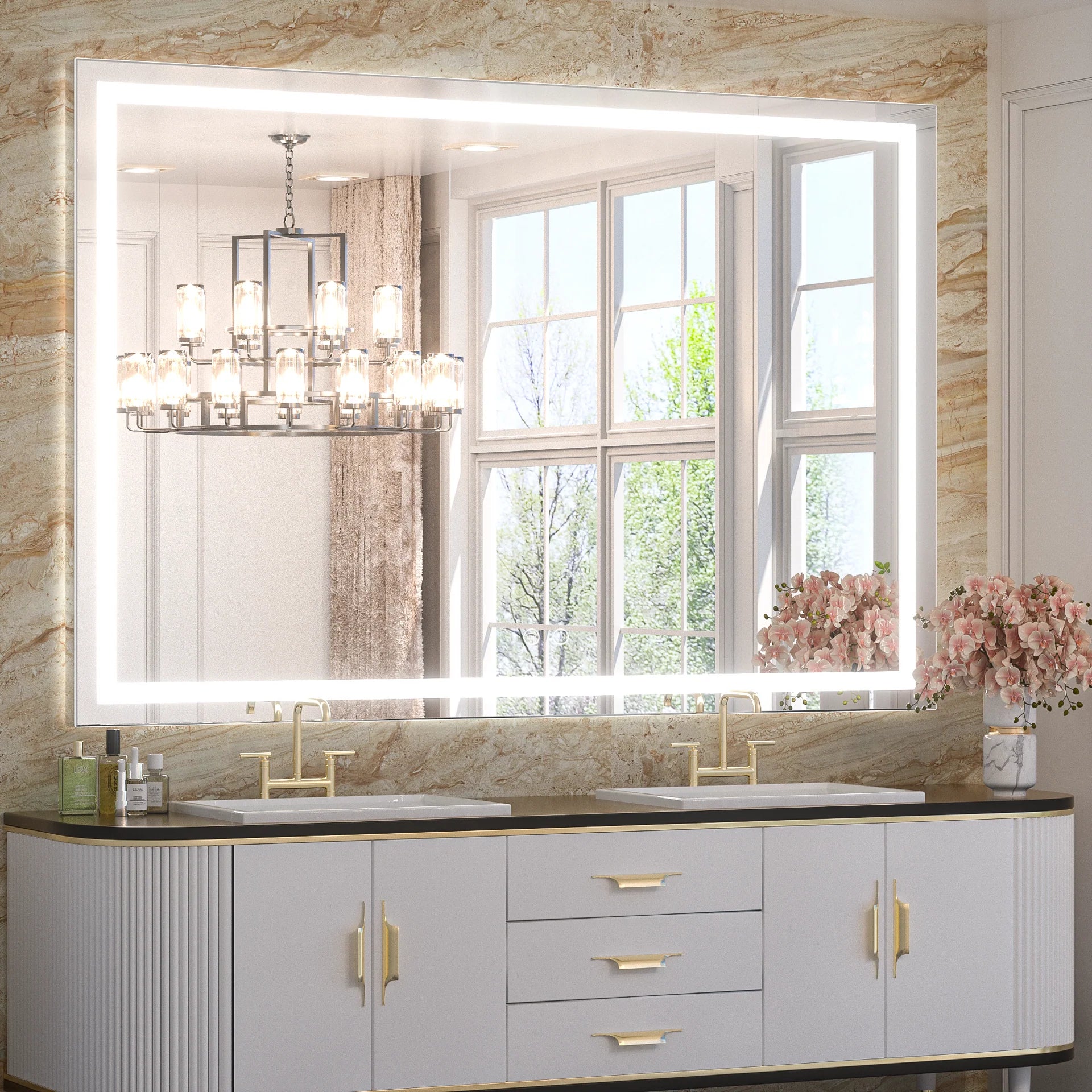 3-Color Dimmable Frontlit LED Bathroom Mirror – ETL Certified - Anti-Fog - Wall-Mounted Vanity - Hyperdealss