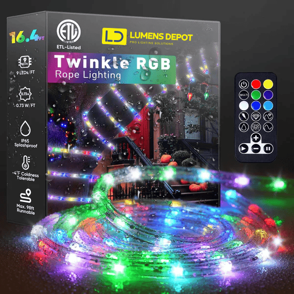 120V RGB Twinkle LED Rope Light with Remote Control and Dynamic Color Modes - Hyperdealss