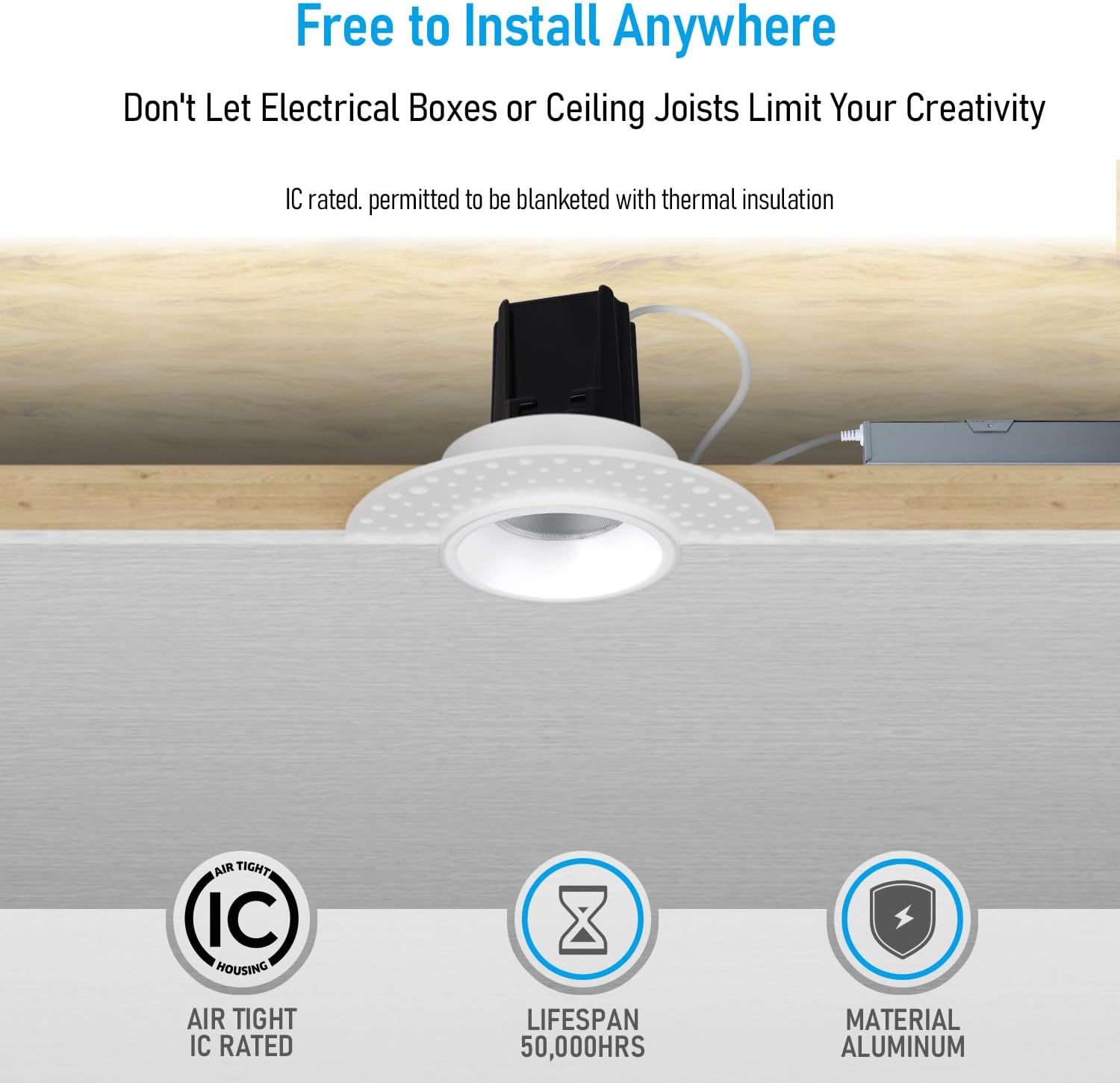 LED Recessed Downlight, 13W, 800LM, 5000K Color Temperature, Dimmable, CRI 90+, ETL/Energy Star/T24, 120 VAC - Hyperdealss