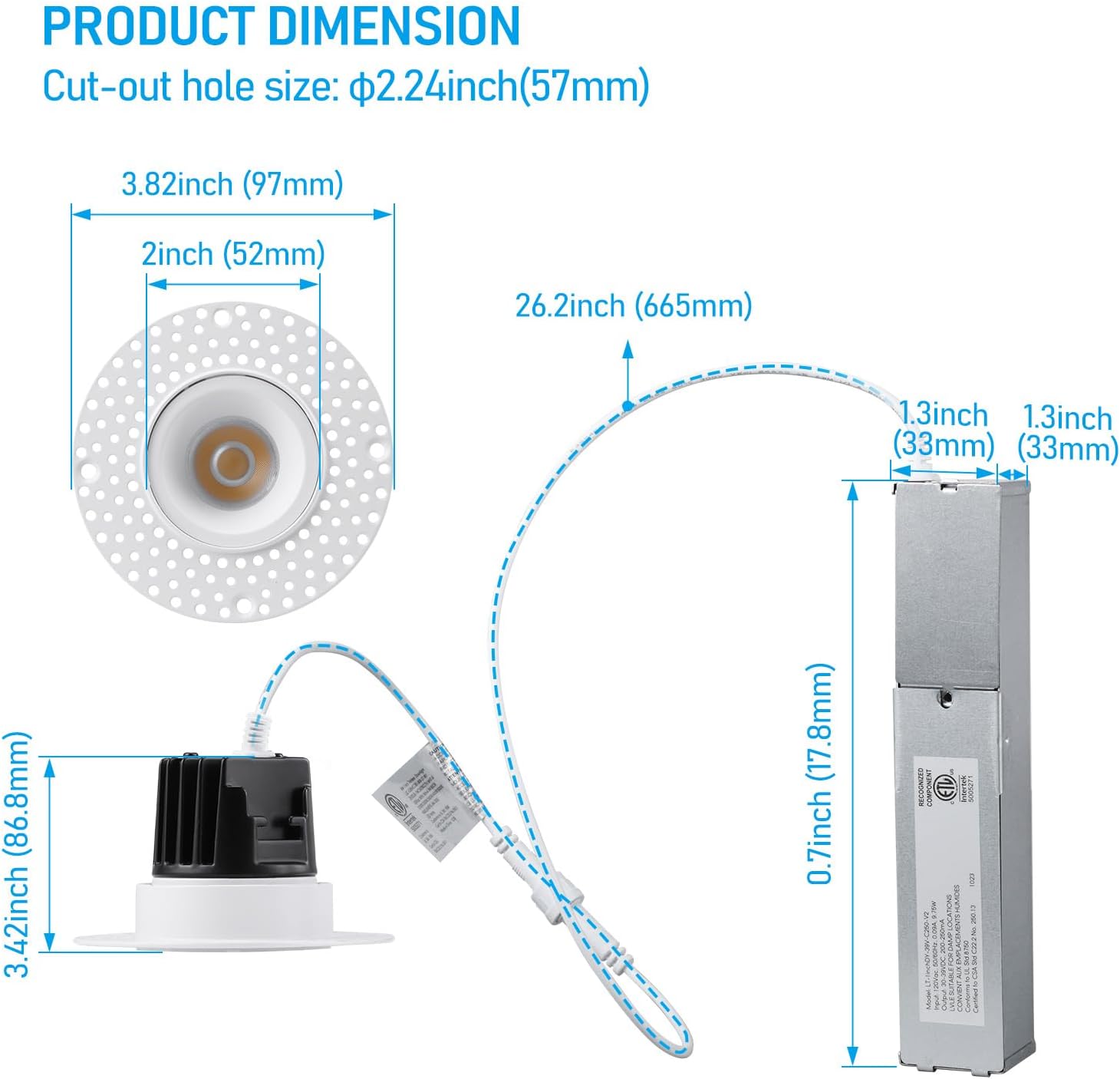 1-Inch LED Recessed Light, 9W, 600LM, 2700K-5000K, Dimmable, CRI 90+, ETL/Energy Star - Hyperdealss