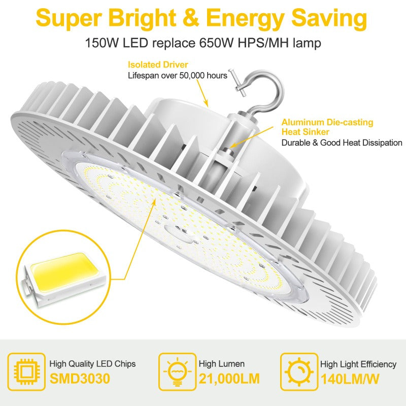 LED UFO High Bay Light, 240W, CCT 5000K, 36000 Lumens, 100-277 VAC - Hyperdealss