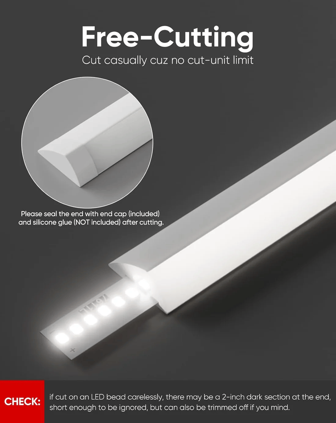 24V Anti-Glare Bright Cozy Under Cabinet LED Strip Free Cut 6000K Cool White - Black Shell - Hyperdealss