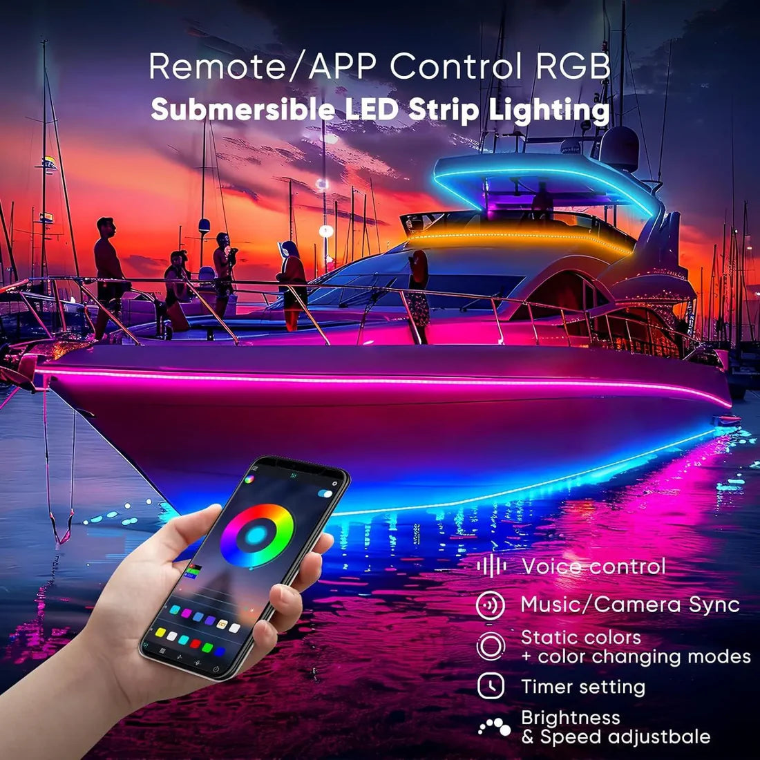 24V IP68 LED Strip Light – Smart RGB Submersible Pool Light Strips, 4mm x 12mm, 1-10V Dimmable, Remote & Bluetooth App Control, ETL Listed, 2W/M - Hyperdealss