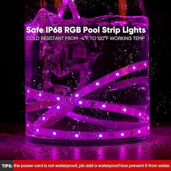24V IP68 LED Strip Light – Smart RGB Submersible Pool Light Strips, 4mm x 12mm, 1-10V Dimmable, Remote & Bluetooth App Control, ETL Listed, 2W/M - Hyperdealss