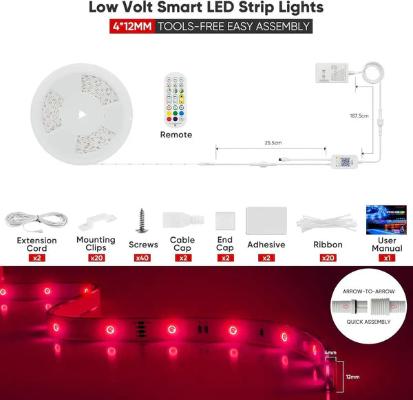 24V IP68 LED Strip Light – Smart RGB Submersible Pool Light Strips, 4mm x 12mm, 1-10V Dimmable, Remote & Bluetooth App Control, ETL Listed, 2W/M - Hyperdealss