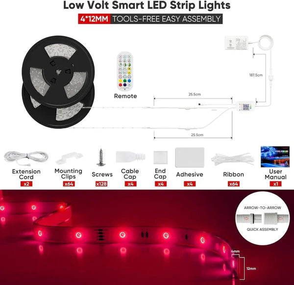 24V IP68 LED Strip Light – Smart RGB Submersible Pool Light Strips, 4mm x 12mm, 1-10V Dimmable, Remote & Bluetooth App Control, ETL Listed, 2W/M - Hyperdealss