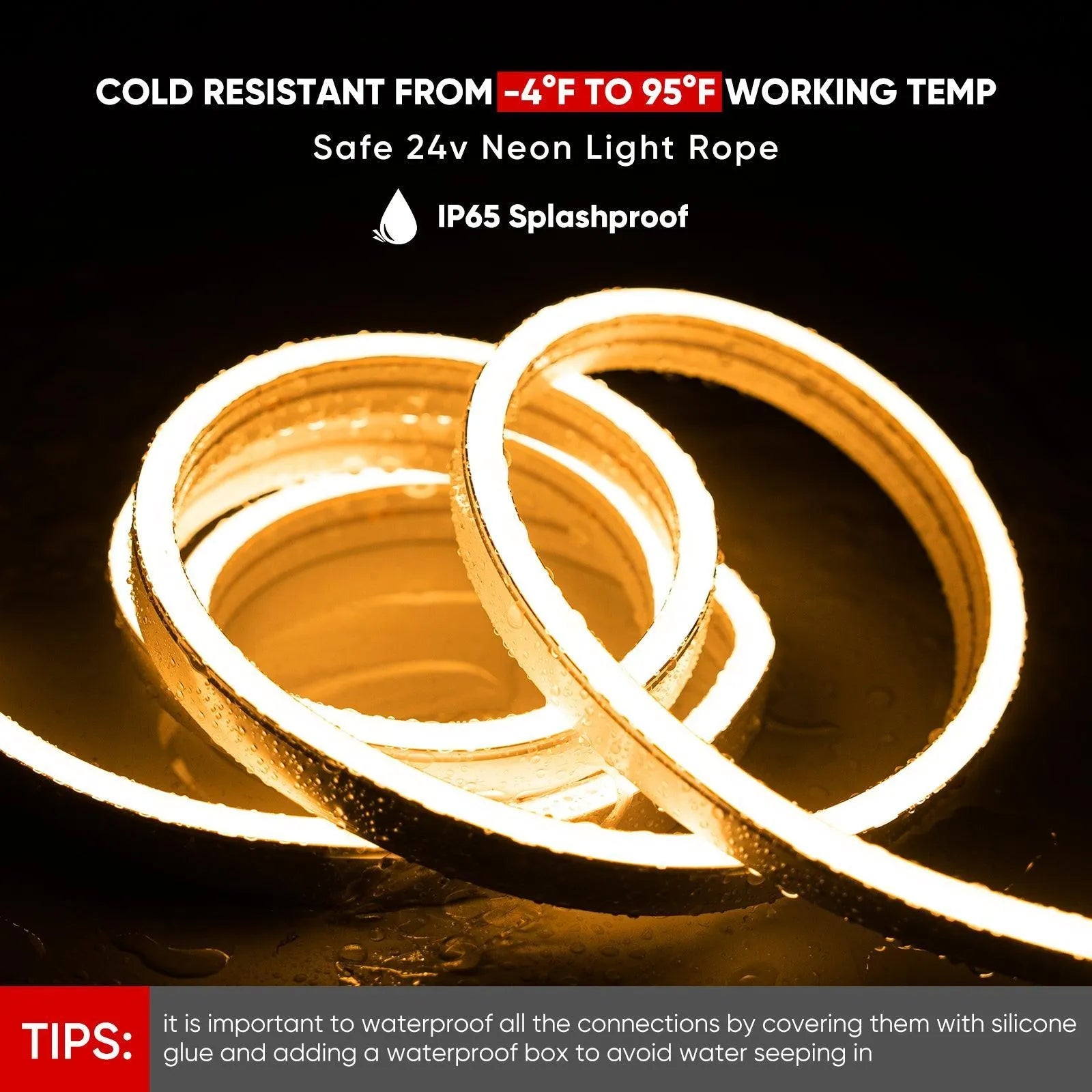 16FT 24V Smart RGBW LED Neon Rope Light, Cool and Warm White – Anti Yellowing -App and Remote Controlled - Hyperdealss