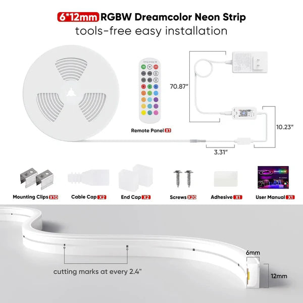 16FT 24V Smart RGBW LED Neon Rope Light, Cool and Warm White – Anti Yellowing -App and Remote Controlled - Hyperdealss