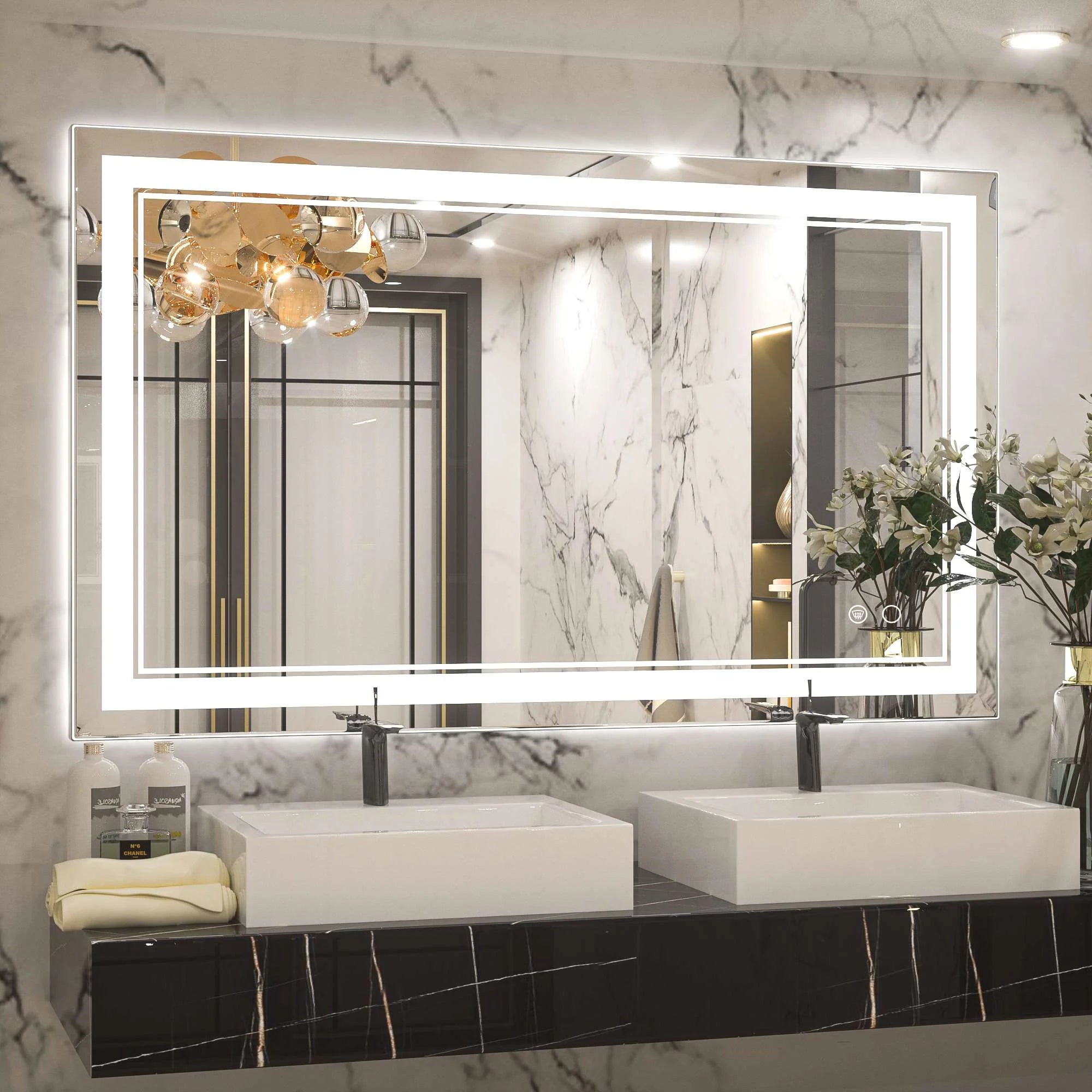 Classic Frontlit LED Bathroom Mirror – Shatterproof - Anti-Fog - Wall-Mounted Vanity Mirror with IP54 Waterproof Rating - Hyperdealss