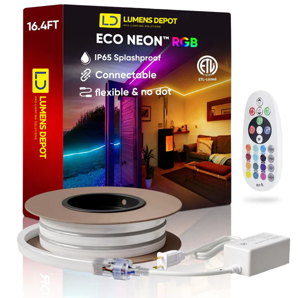 110V-120V RGBW 14 Color Changing LED Rope lights with controller - 10mmX20mm,Commercial Grade, IP65, 8.3Watts/M -Cuttable- Plug and Play and Hardwired - Hyperdealss
