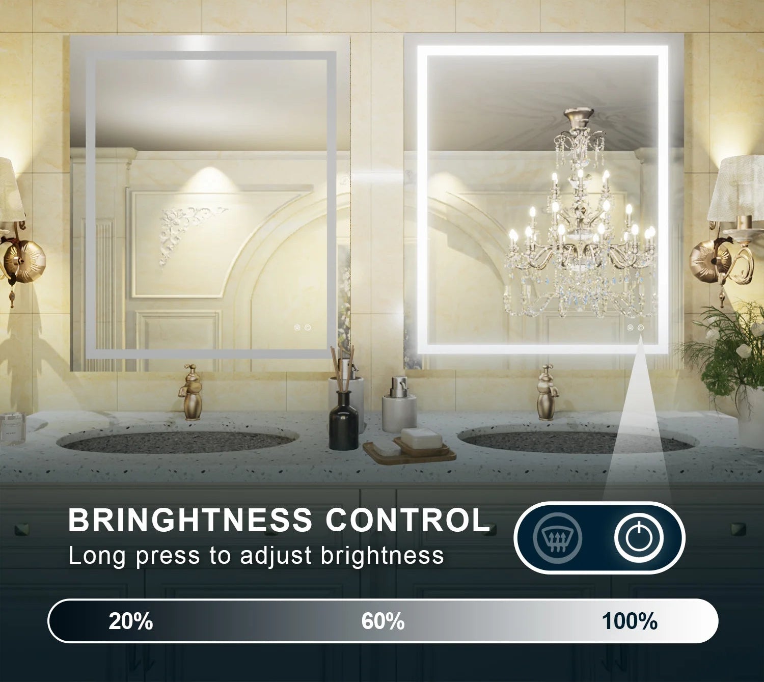 3-Color Dimmable Frontlit LED Bathroom Mirror – ETL Certified - Anti-Fog - Wall-Mounted Vanity - Hyperdealss