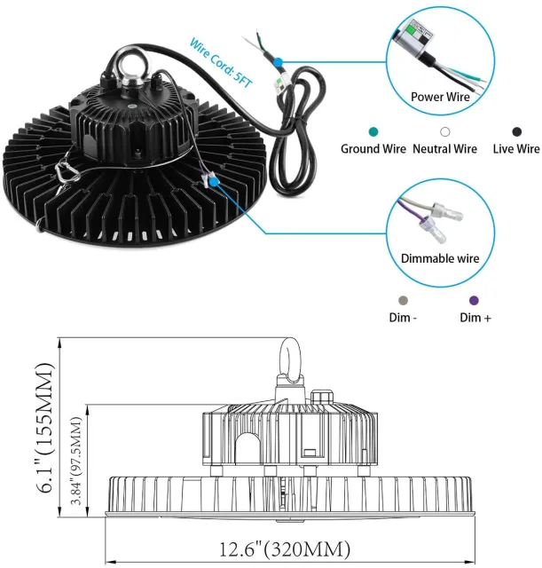LED UFO High Bay Light, 150W, CCT 5000K, 21,000 Lumens, 100-277 VAC - Hyperdealss