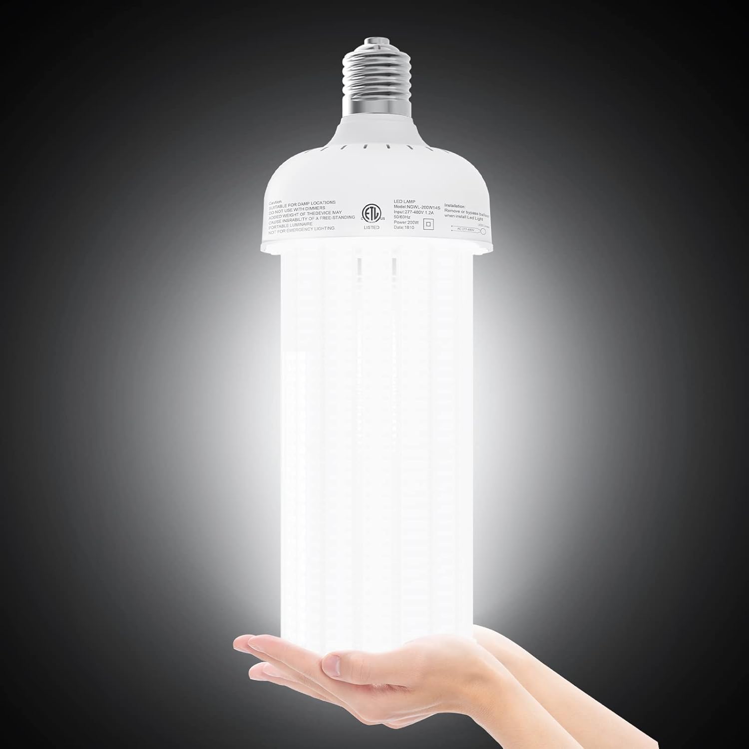 LED Corn Bulb, 250W, 6300K, E39 Base, 37,500 Lumens, 100-277 VAC - Hyperdealss