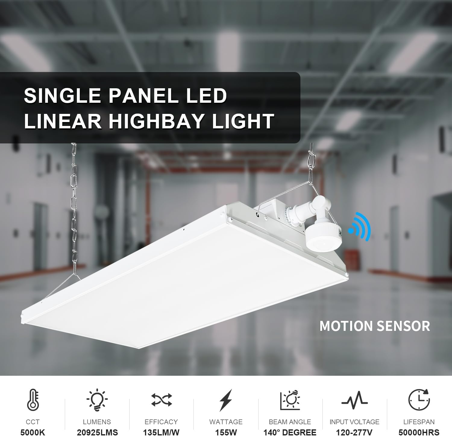 LED Linear High Bay Light, 2ft, 155W, CCT 5000K, 20,925 Lumens, 120-277 VAC - Hyperdealss