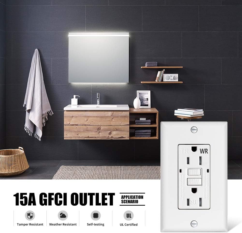 15A GFCI Outlet, TR/WR, LED Indicator, 15Amp, UL Listed, Tamper & Weather Resistant - Hyperdealss