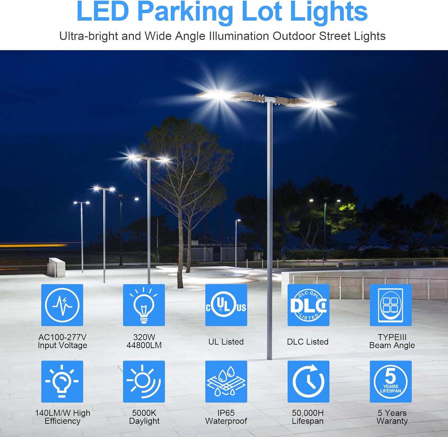 400W LED Parking Lot Light, 5000K 56,879LM, ETL Listed, IP65 Waterproof, Built-in Photocell, Slip Fitter Mount, 277-480V Outdoor Parking Lot & Area Lighting - Hyperdealss