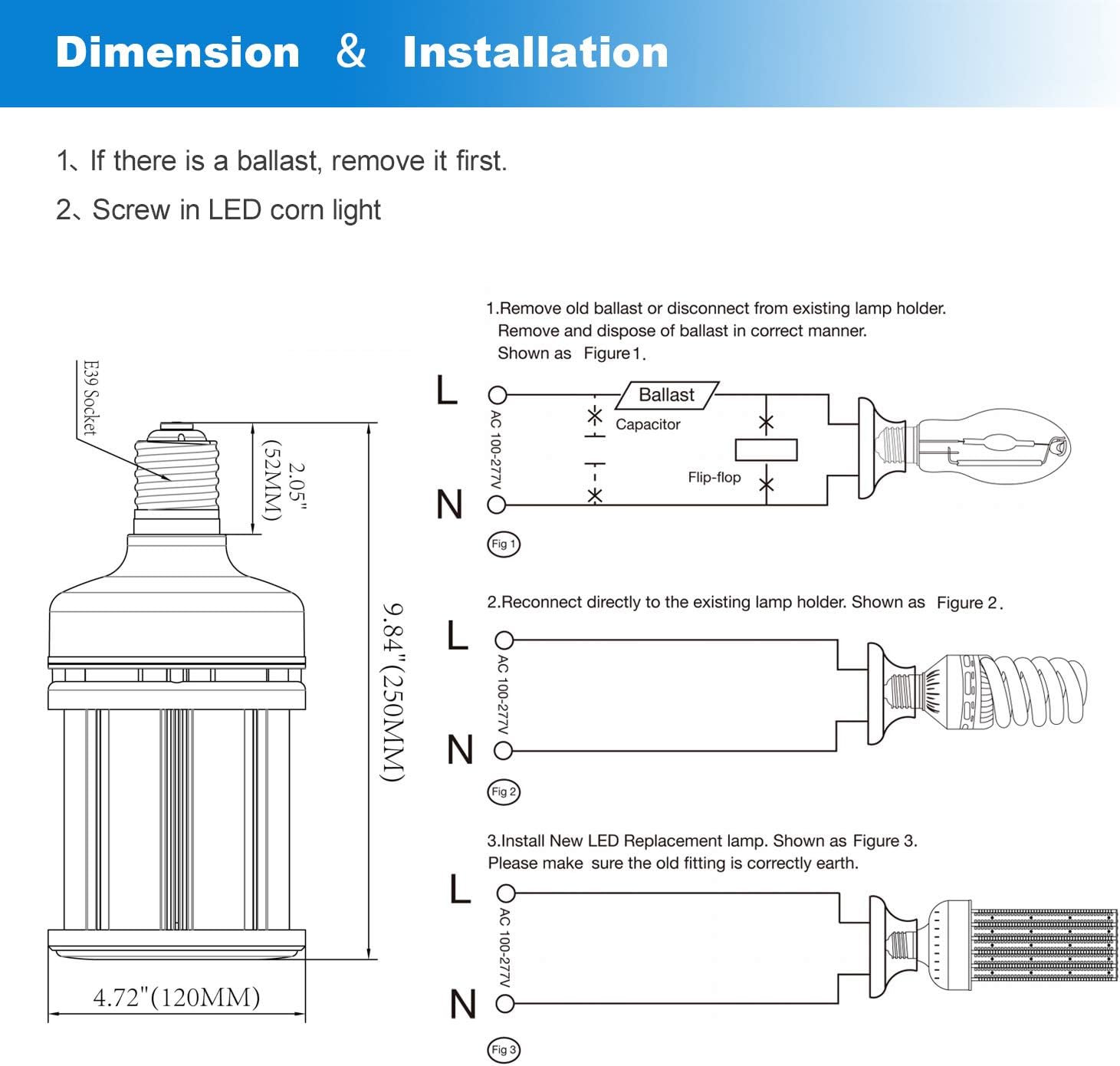 LED Corn Bulb, 80W, 175W HID Replacement, 11,300 Lumens, 5000K Daylight, E39 Base, 100-277 VAC - Hyperdealss