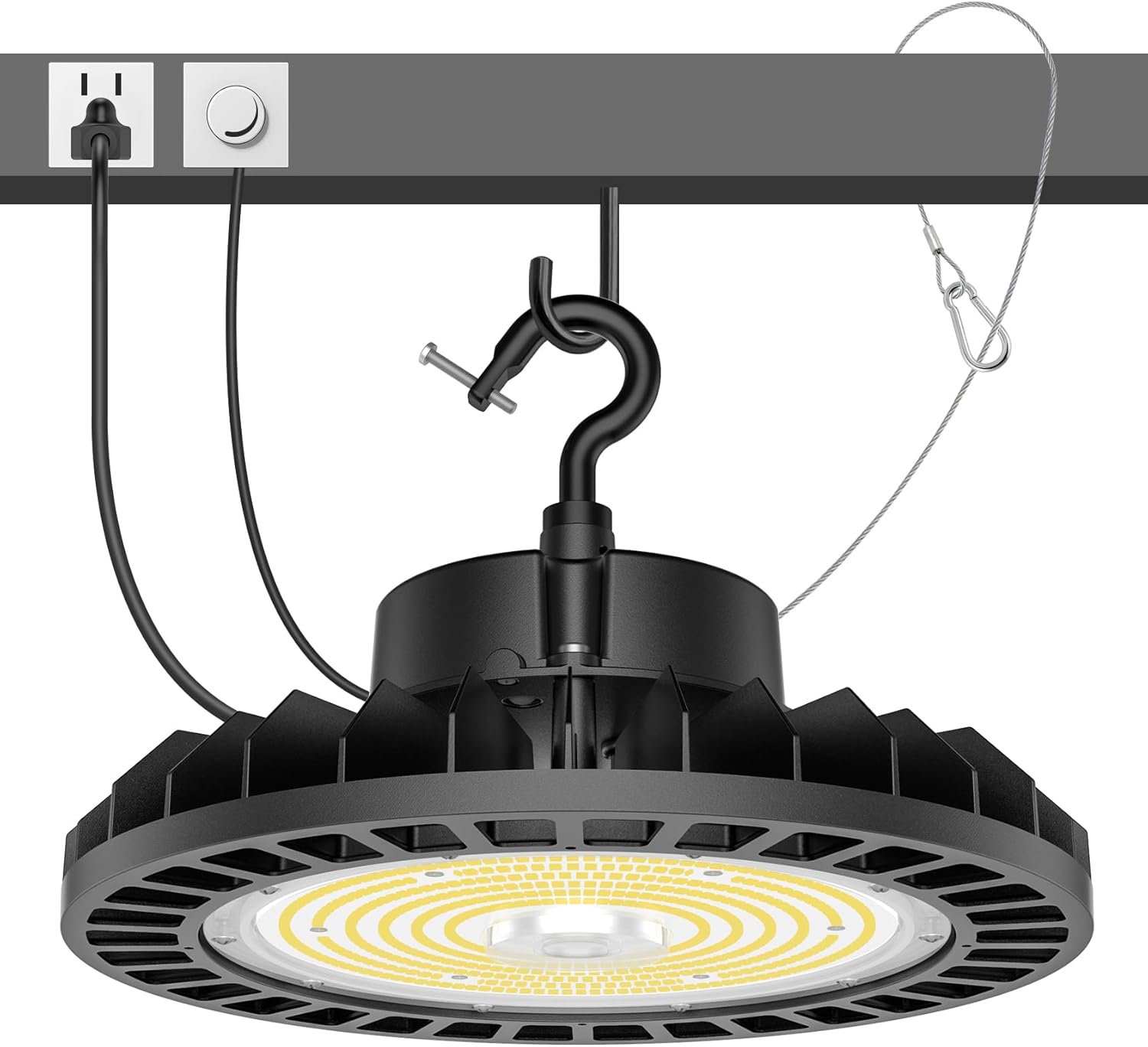 200W LED High Bay Light, 30,000 Lumens, 5000K, Dimmable, 100-277V, 5' Cable with US Plug, ETL Listed - Hyperdealss