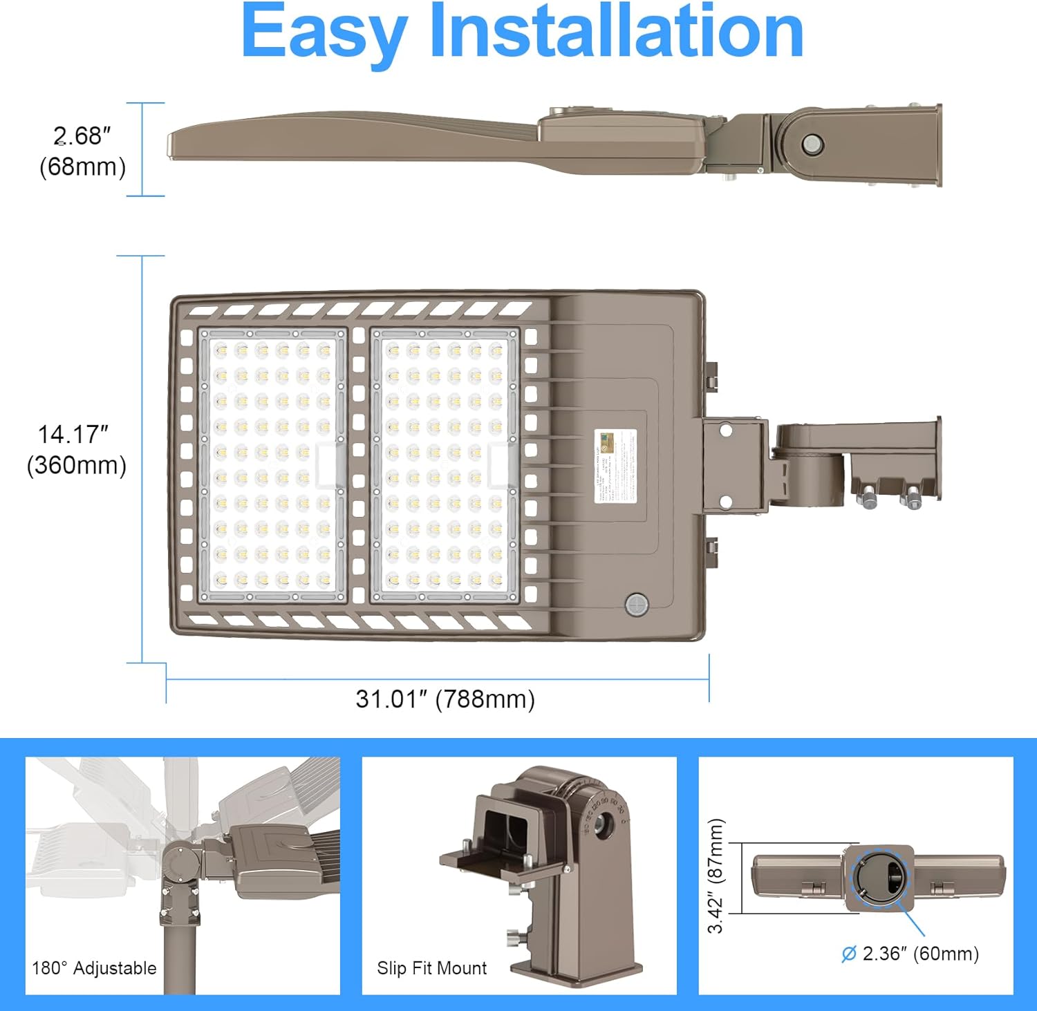 400W LED Parking Lot Light, 5000K 56,879LM, ETL Listed, IP65 Waterproof, Built-in Photocell, Slip Fitter Mount, 277-480V Outdoor Parking Lot & Area Lighting - Hyperdealss