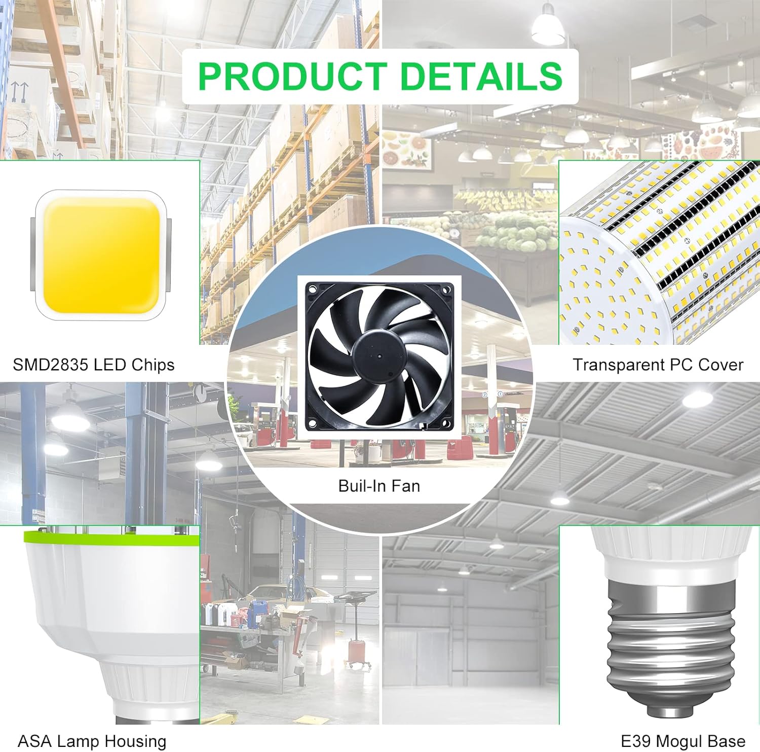 LED Corn Bulb, 100W, 15,000 lumens, 5000K, E39 Base, 277-480 VAC, 480 VAC HID Replacement - Hyperdealss