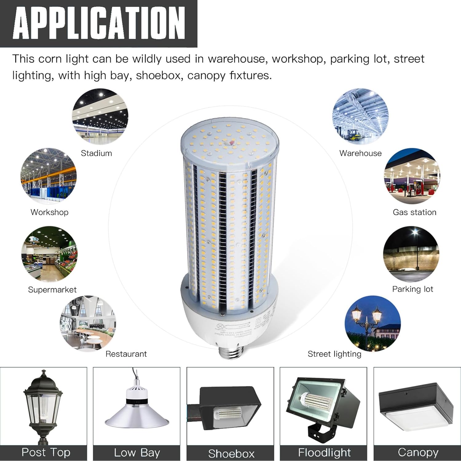 LED Corn Bulb, 60W, 8,100 lumens, 5000K Daylight, E39 Mogul Base, 277-480 VAC - Hyperdealss