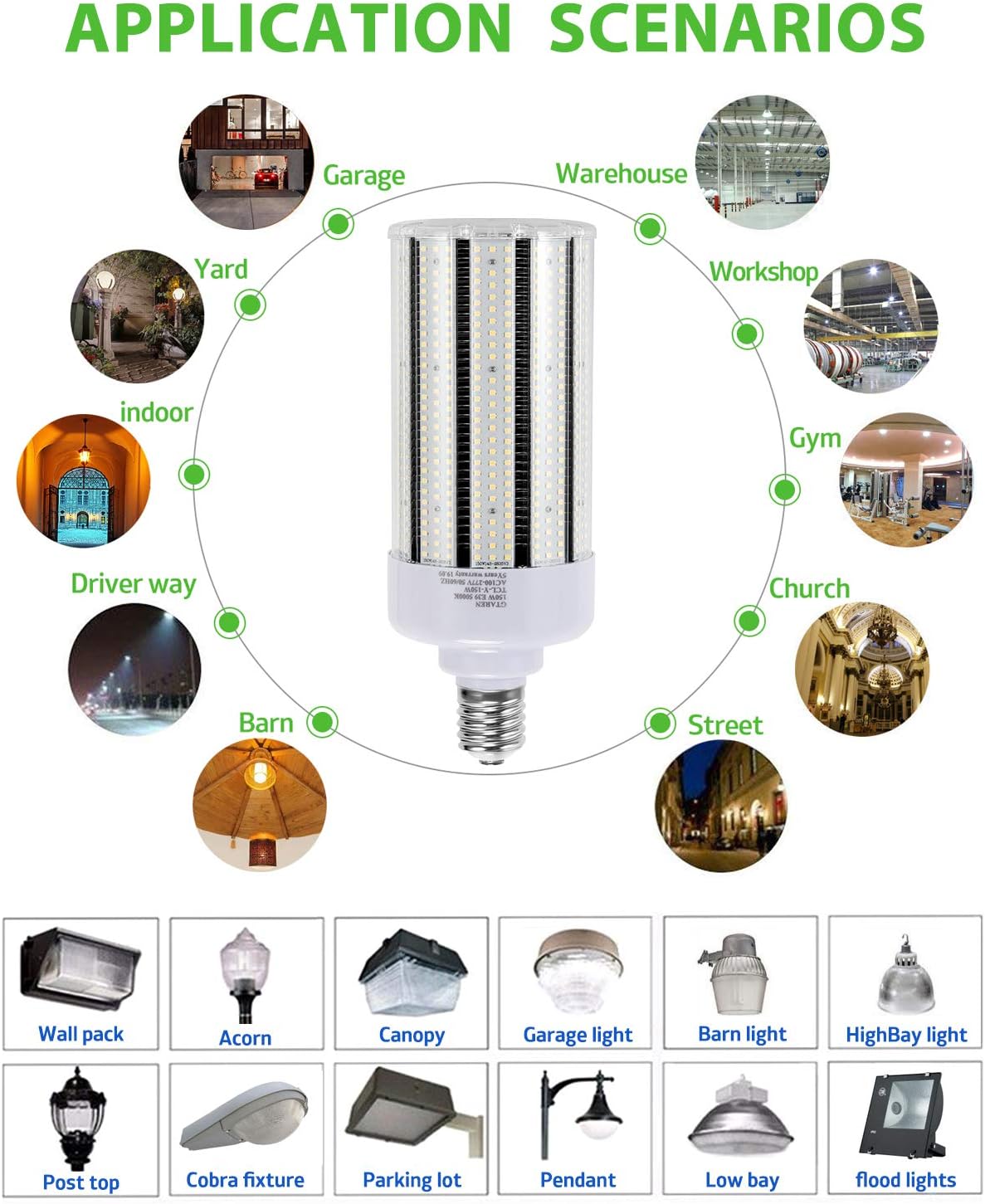 LED Corn Bulb, 125W, 400W HID Replacement, 17,500 Lumens, 5000K Daylight, E39 Base, 100-277 VAC - Hyperdealss