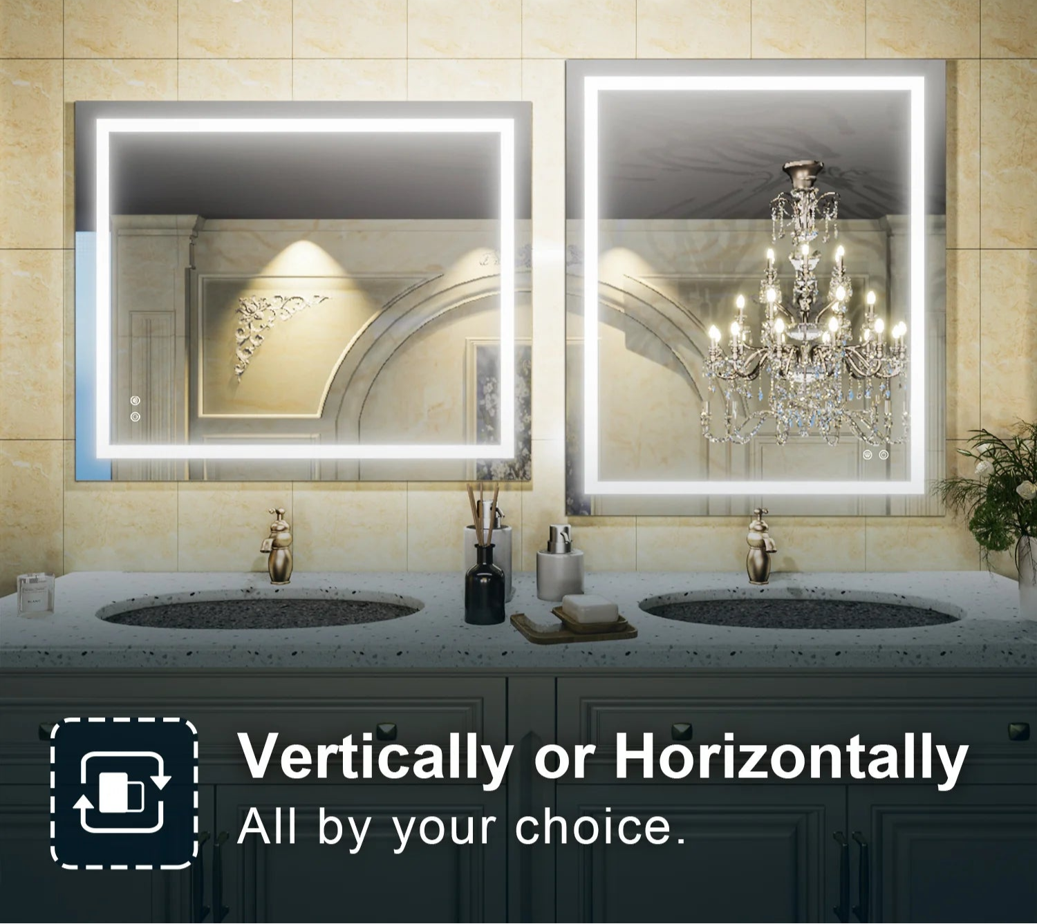 3-Color Dimmable Frontlit LED Bathroom Mirror – ETL Certified - Anti-Fog - Wall-Mounted Vanity - Hyperdealss