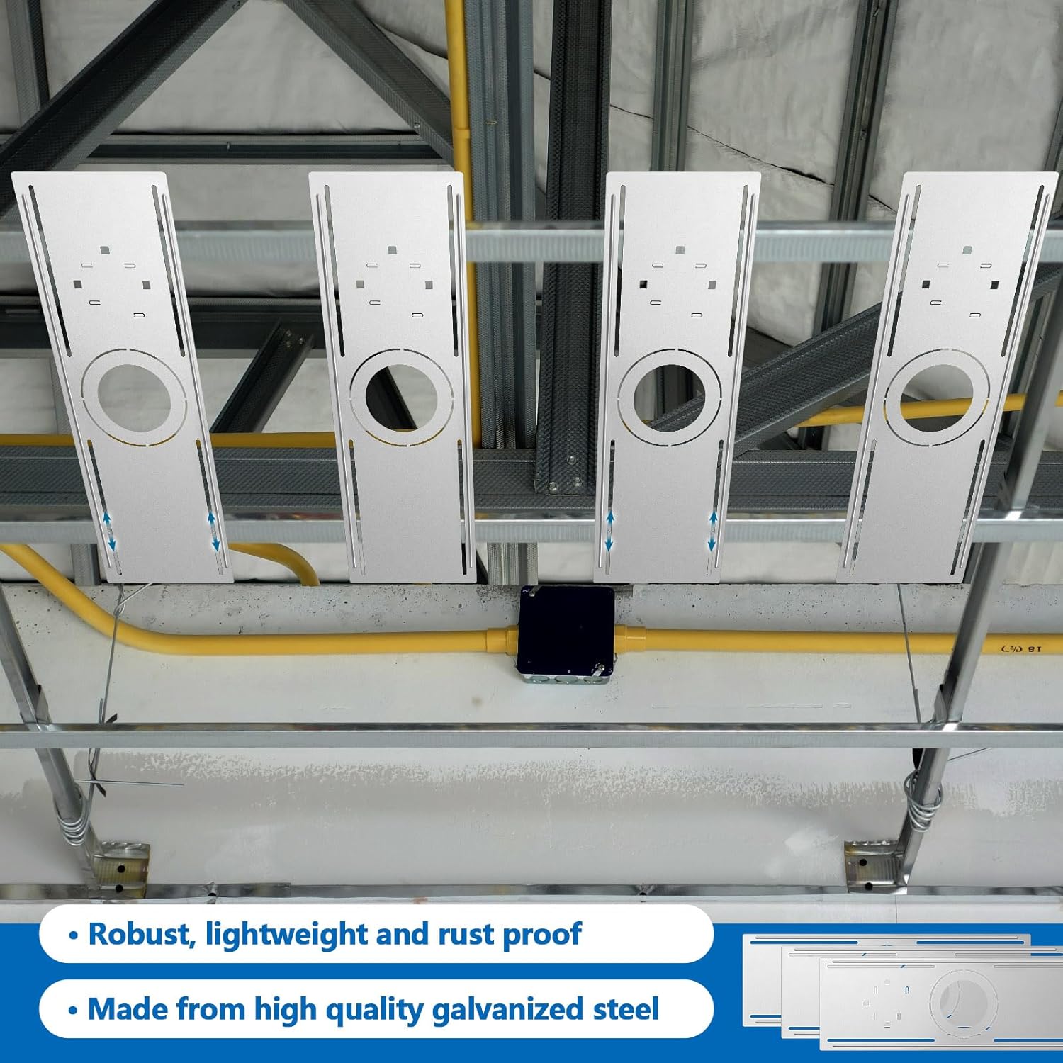 New Construction Mounting Plate for 4”/6”/8” Canless Downlights, Slim Downlight Rough-In Plate with Notches, Durable Metal Light Mounting Plate - Hyperdealss