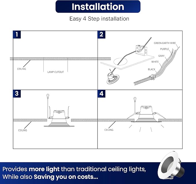 LED Recessed Downlight, 36W/27W/18W, 4000 Lumens, 2700K-5000K CCT Tunable, 120-347 VAC - Hyperdealss
