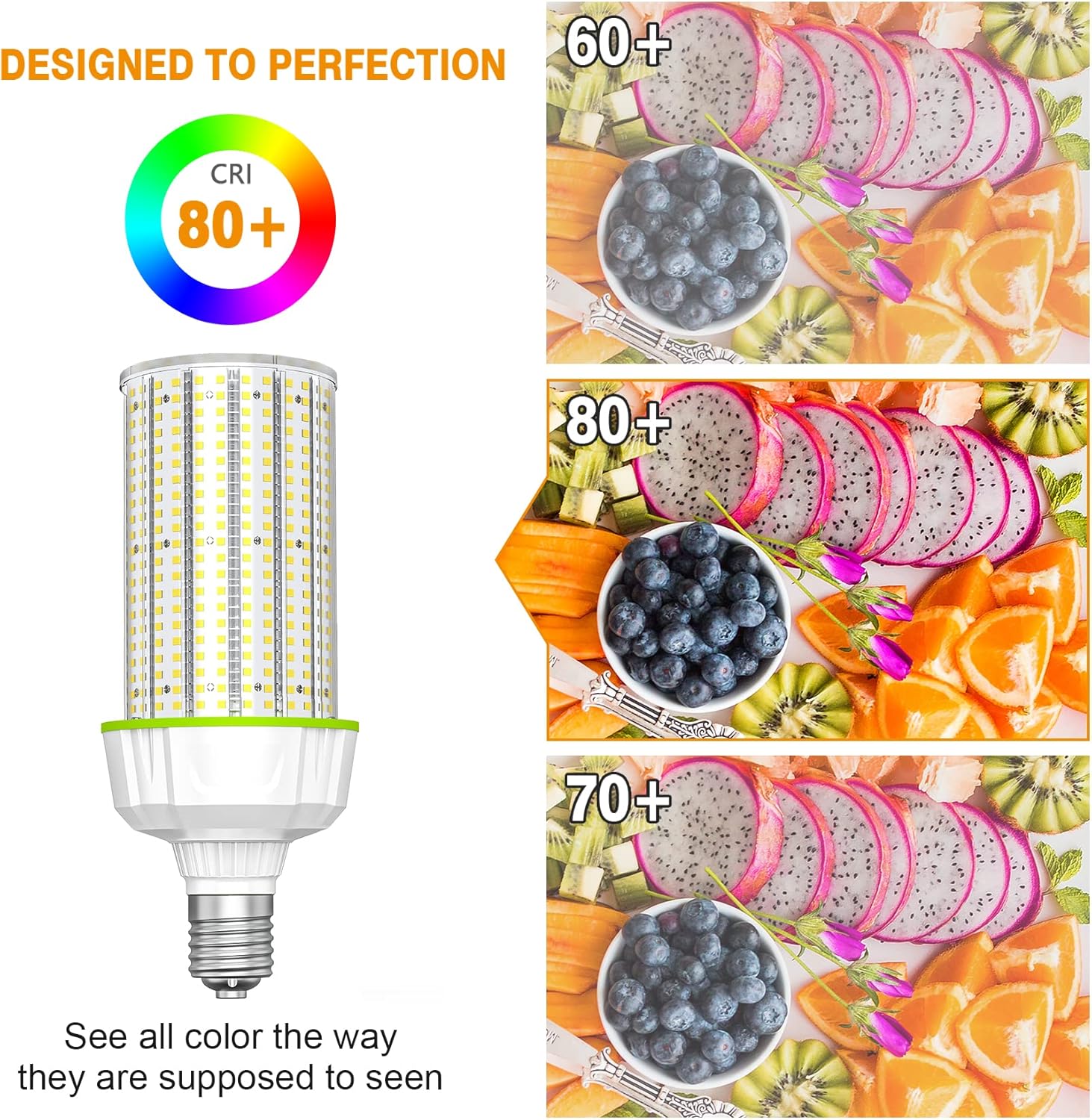 LED Corn Bulb, 80W, 12000 Lumens, 5700K Cool White, E39/E40 Base, 277-480 VAC - Hyperdealss
