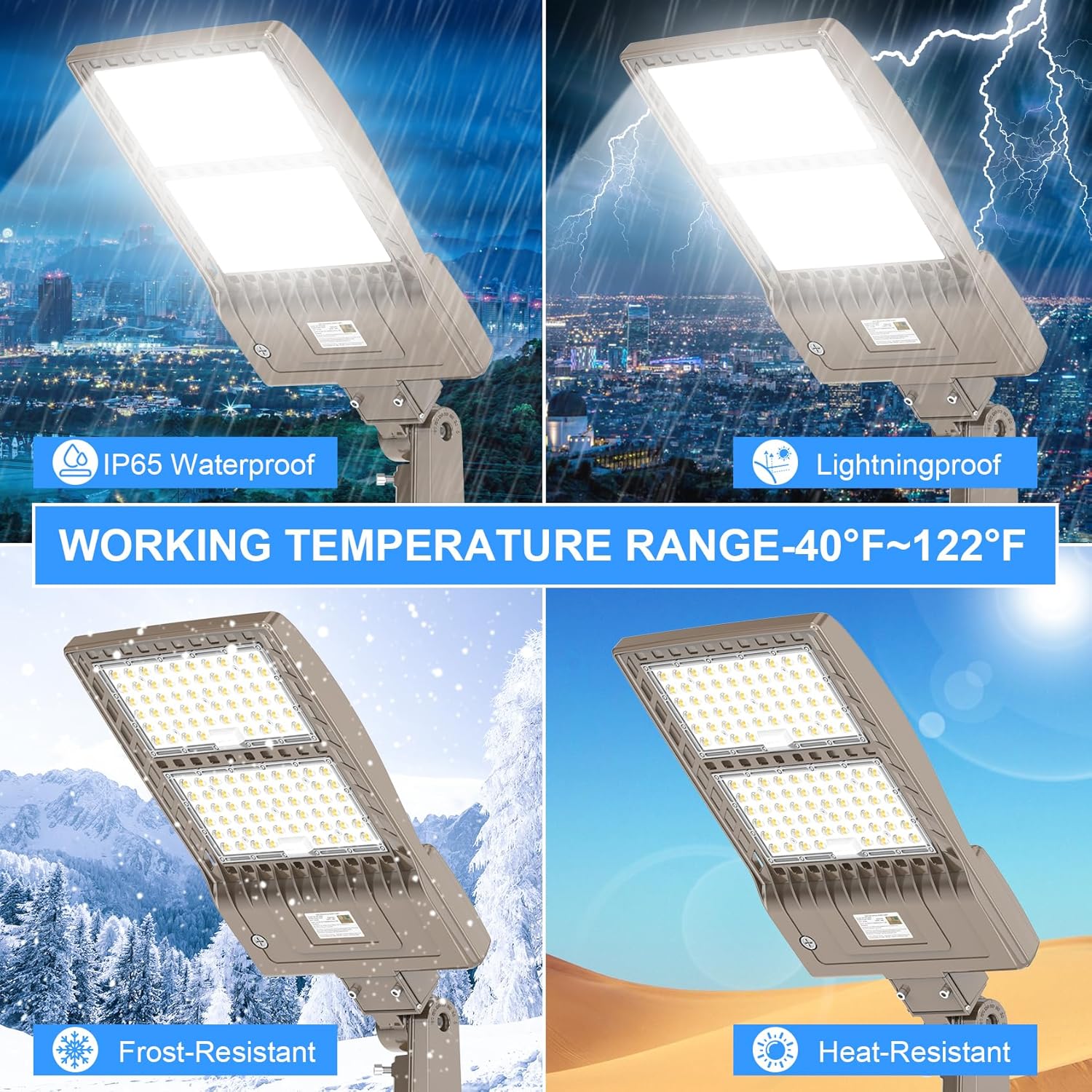 400W LED Parking Lot Light, 5000K 56,879LM, ETL Listed, IP65 Waterproof, Built-in Photocell, Slip Fitter Mount, 277-480V Outdoor Parking Lot & Area Lighting - Hyperdealss