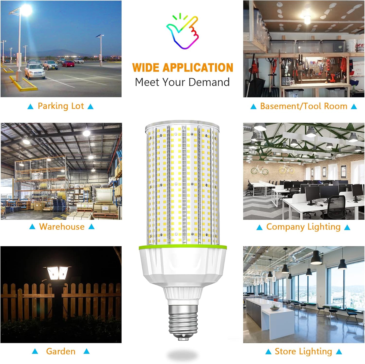 LED Corn Bulb, 80W, 12000 Lumens, 5700K Cool White, E39/E40 Base, 277-480 VAC - Hyperdealss