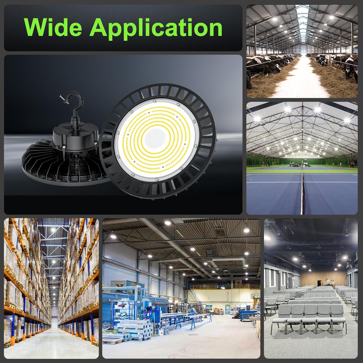 200W LED High Bay Light, 30,000 Lumens, 5000K, Dimmable, 100-277V, 5' Cable with US Plug, ETL Listed - Hyperdealss